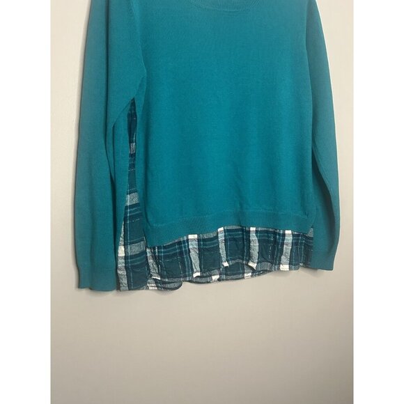 NEW YORK & COMPANY Size L Pullover Long Sleeve Sweater Plaid Layered Boho Casual - Picture 3 of 9